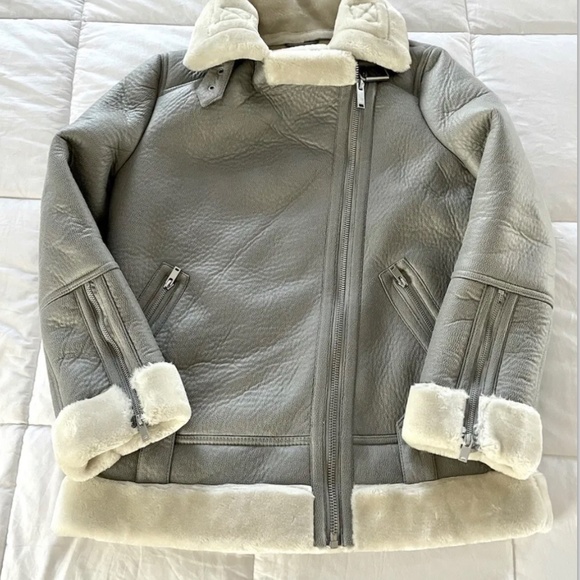 Topshop Coat Women Jacket Color Gray and Beige with Zipper US 6 - Picture 4 of 5
